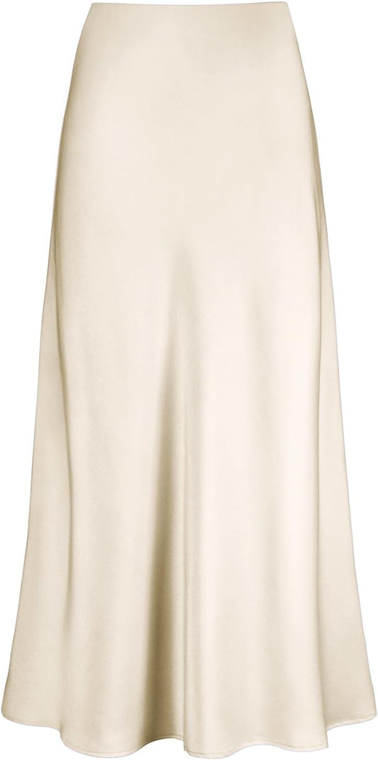Outoshe Women's Satin High Waisted Maxi Skirts A Line Silk Long Skirt