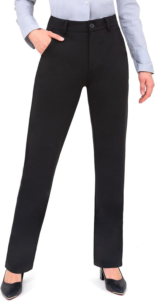 Bamans Dress Pants Women Work Business Office Straight Leg Slacks