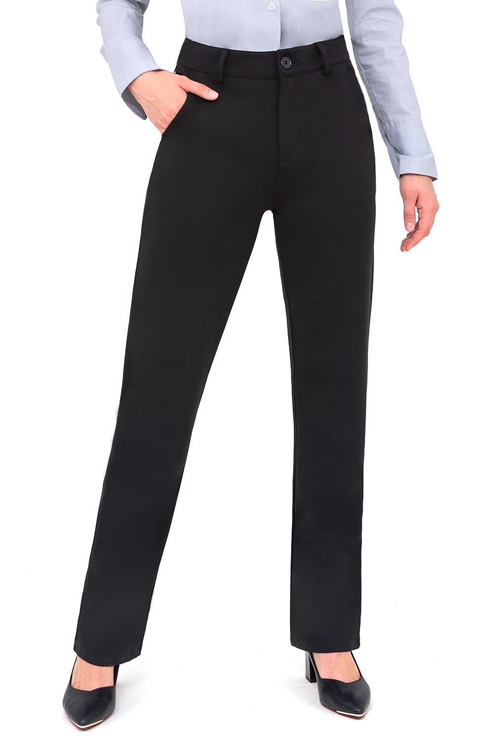 Bamans Dress Pants Women Work Business Office Straight Leg Slacks
