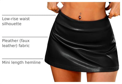 ELLEVEN Low Rise Mini Leather Skirt with Shorts for Women