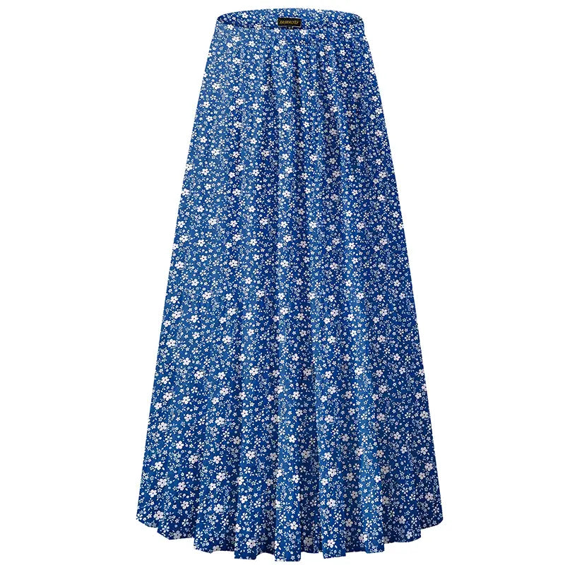 NASHALYLY Women's Chiffon Elastic High Waist Pleated A-Line Flared Maxi Skirt Flower Breathable Comfortable Casual Summer Wear White Black Christmas Vintage Floral Bohemian Boho Womenswear Summer Outfits campingessentials