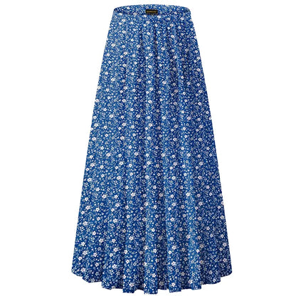 NASHALYLY Women's Chiffon Elastic High Waist Pleated A-Line Flared Maxi Skirt Flower Breathable Comfortable Casual Summer Wear White Black Christmas Vintage Floral Bohemian Boho Womenswear Summer Outfits campingessentials