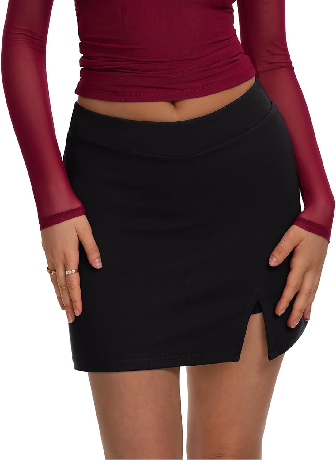 REORIA Women's Mini Skorts High Waisted Side Slit with Built-in Shorts