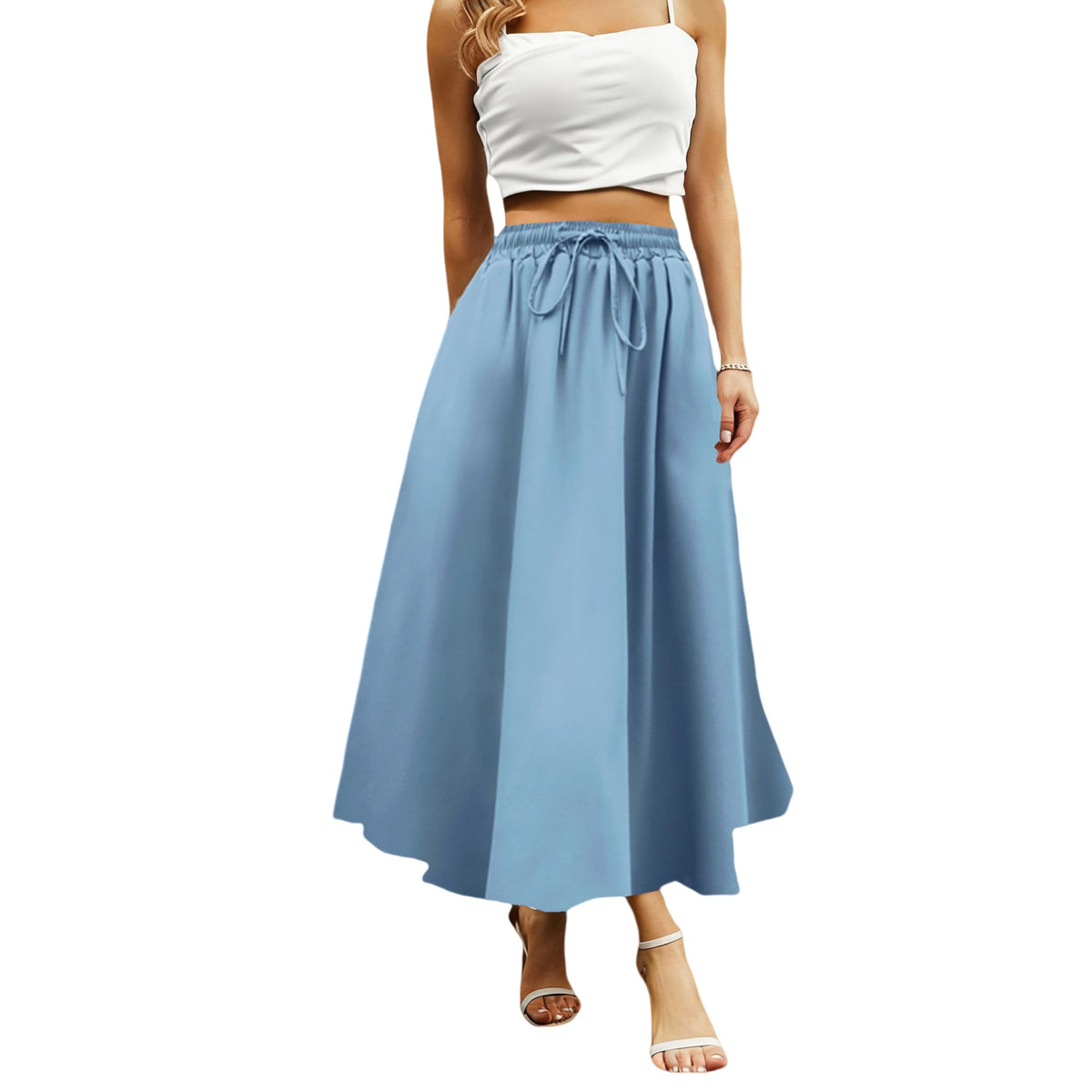 Abaadlw Maxi Skirts for Women with Pockets Long Midi Length