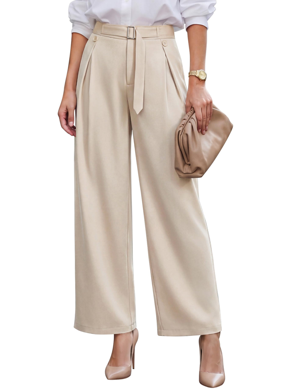 Blooming Jelly Women High Waist Wide Leg Dress Pants Business Casual Palazzo Pants Button Flowy Loose Slacks Trousers