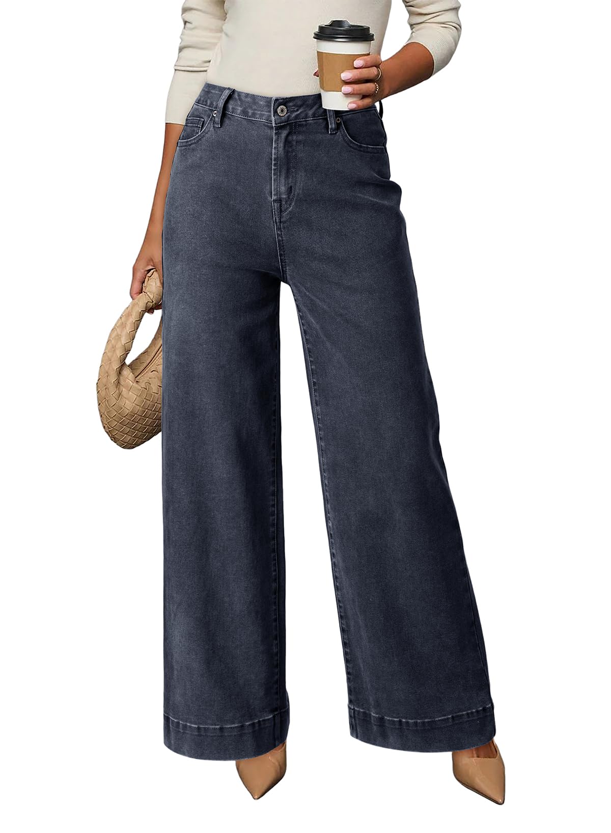 Dokotoo Women's Casual High Waisted Jeans Stretch Wide Leg Loose Denim Pant