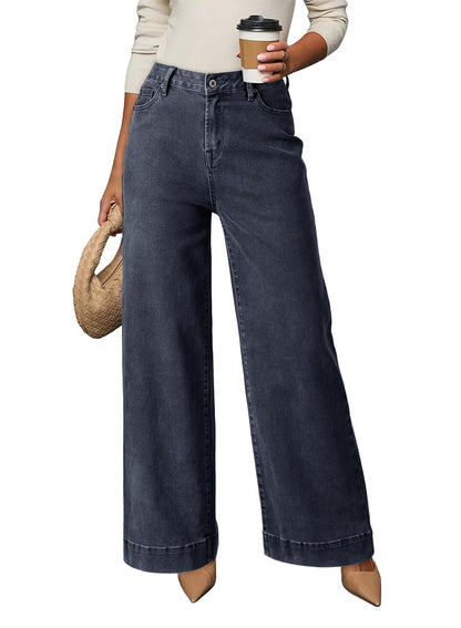 Dokotoo Women's Casual High Waisted Jeans Stretch Wide Leg Loose Denim Pant