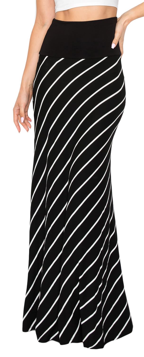 URBAN K Womens Basic Foldable High Waist Regular and Plus Size Maxi Skirts