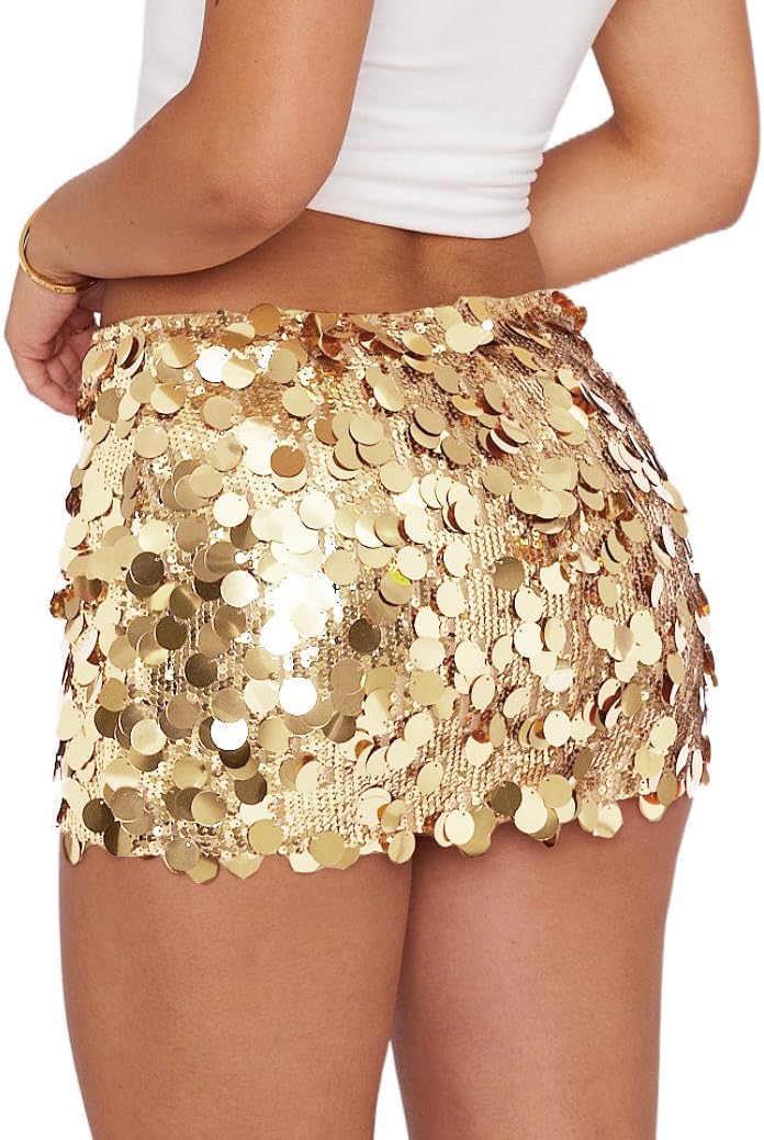 Women's Sequin Skirt Sparkle Stretchy Bodycon Mini Party Glitter Skirts