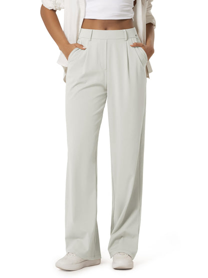 ODODOS Women's High-Rise Wide Leg Trousers, Adjustable Tailored Stretch Work Pants with Pockets, 29" /31" /33" Inseam