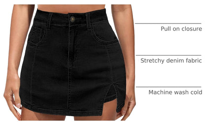 Vetinee Jean Skorts for Woman High Waisted Trendy Slit Y2K Shorts Skirts