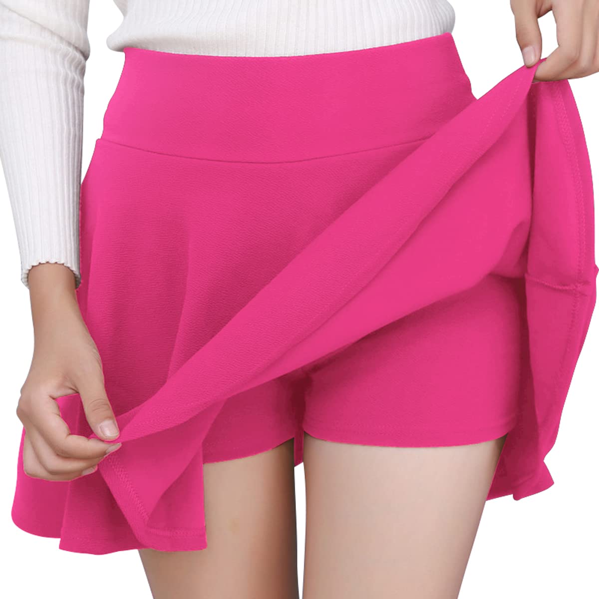 DJT Fashion Shorts for Women Basic Versatile Skorts Casual Stretchy Flared Skater Golf Tennis Mini Skirts with Shorts