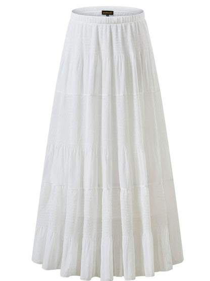 NASHALYLY Women's Chiffon Elastic High Waist Pleated A-Line Maxi Skirts
