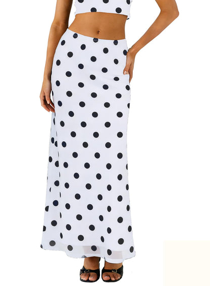 BLENCOT Womens High Waisted Long Mesh Polka Dot Maxi Skirt