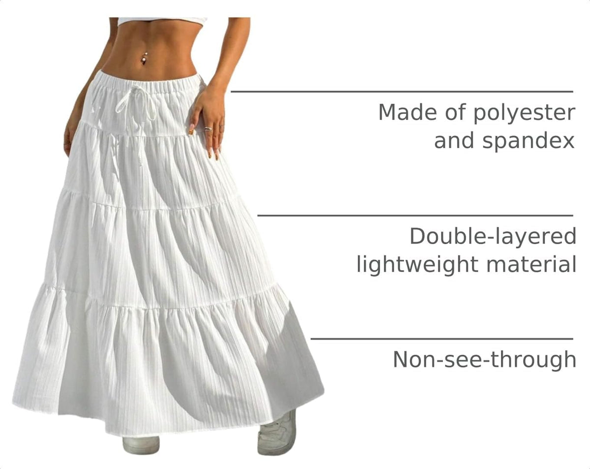 Maxi Skirt for Women Long Boho Flowy Ruffle Elastic High Waist