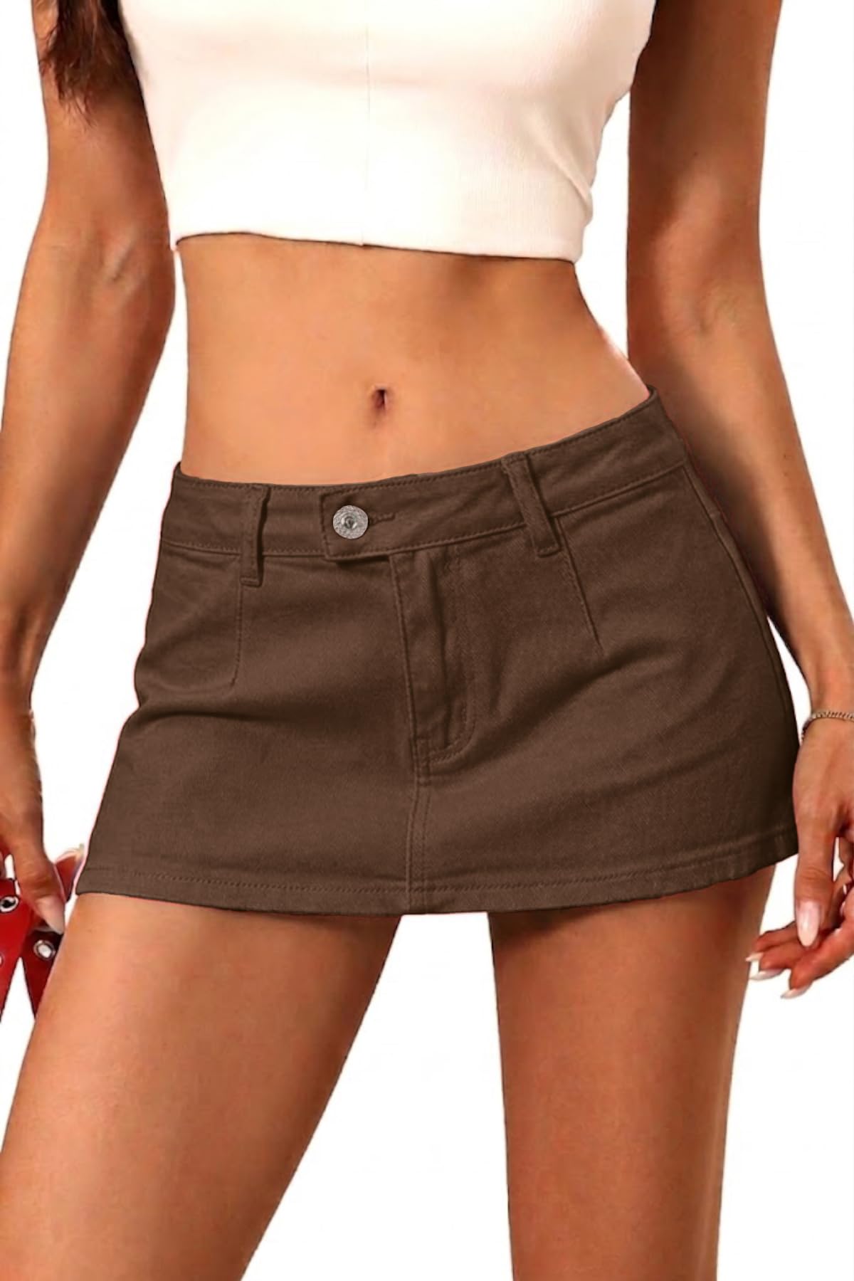 ELLEVEN Womens Low Rise Denim Mini Skirt, Jean Skirt with Shorts Underneath