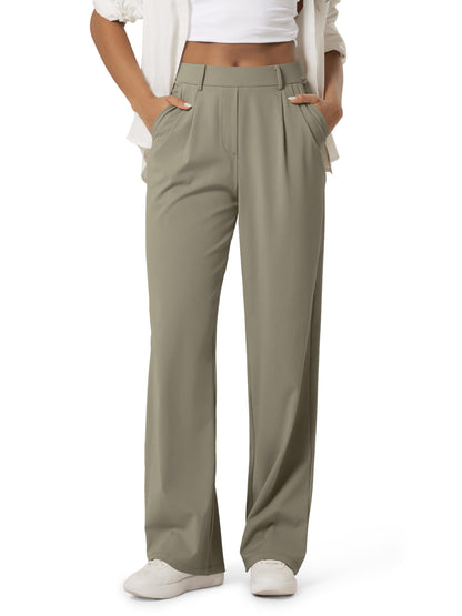 ODODOS Women's High-Rise Wide Leg Trousers, Adjustable Tailored Stretch Work Pants with Pockets, 29" /31" /33" Inseam