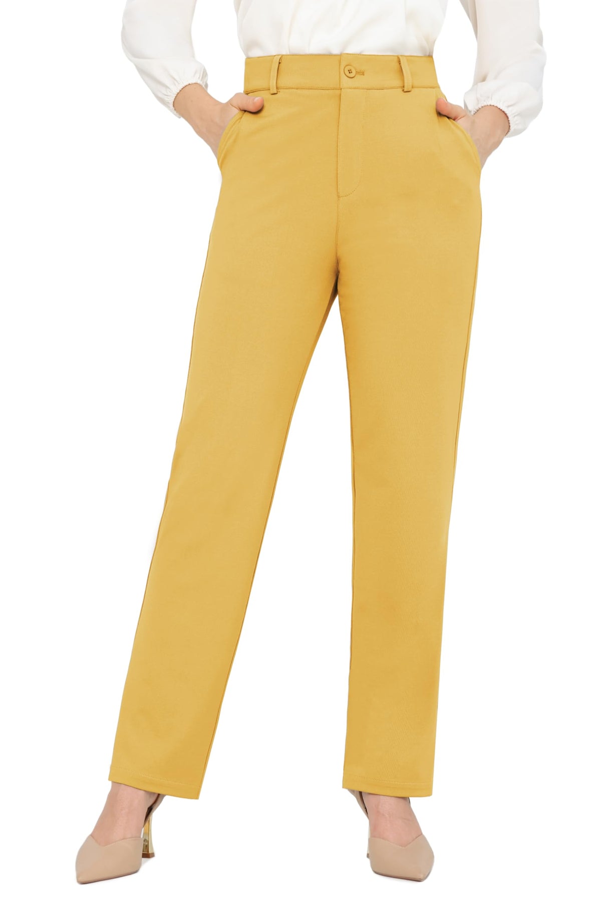 Bamans Dress Pants Women Work Business Office Straight Leg Slacks
