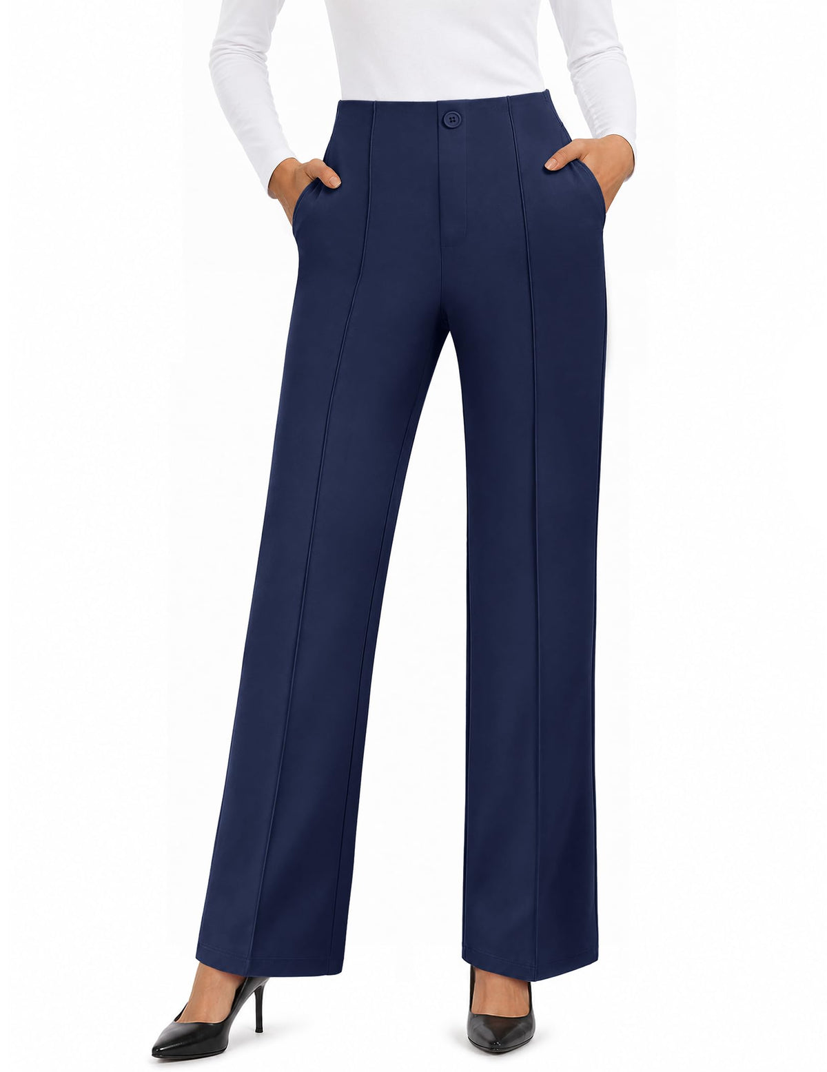 FireSwan Womens Dress Pants Straight Leg High Waist Business Slacks Pockets