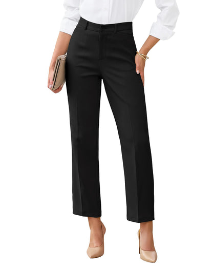 GRAPENT Womens Dress Pants Business Casual Ankle Straight Leg Trousers Elastic Waist Office Work Pants with Pockets