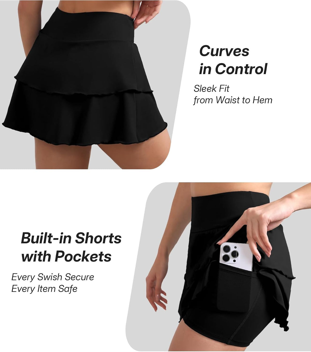 DLOODA Womens Skirts with Pockets Shorts Double Ruffle Tennis Skort