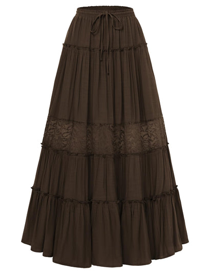 Scarlet Darkness Women's Boho Maxi Skirts Flowy Lace Long Renaissance Skirt