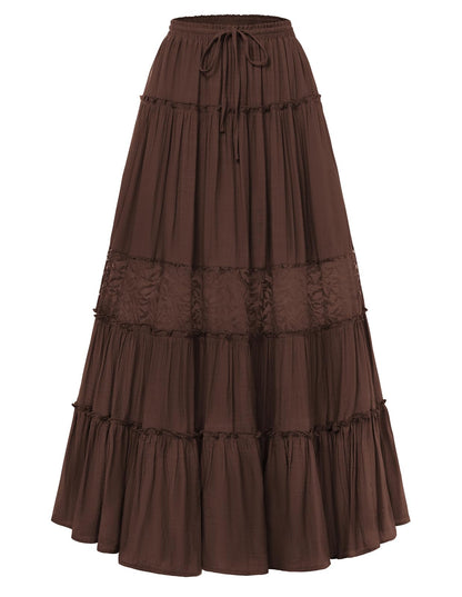 Scarlet Darkness Women's Boho Maxi Skirts Flowy Lace Long Renaissance Skirt