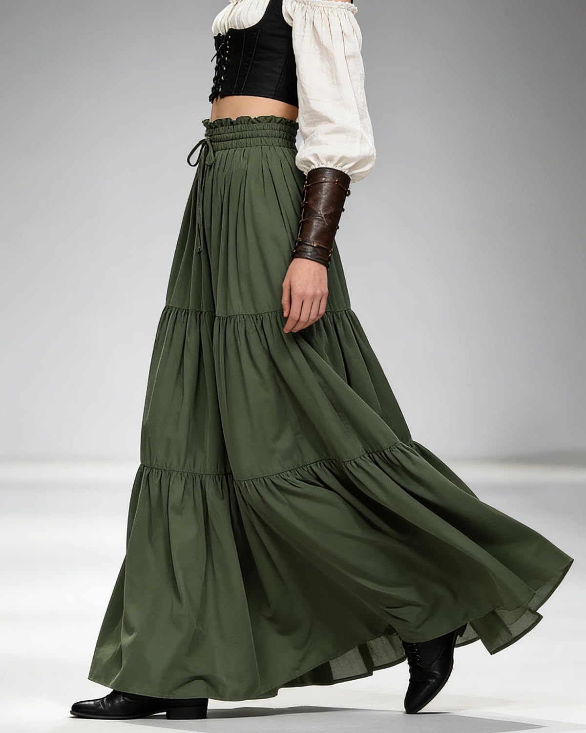 L'VOW Women's Tiered Maxi Flowy Skirt Renaissance Pirate Long Skirt