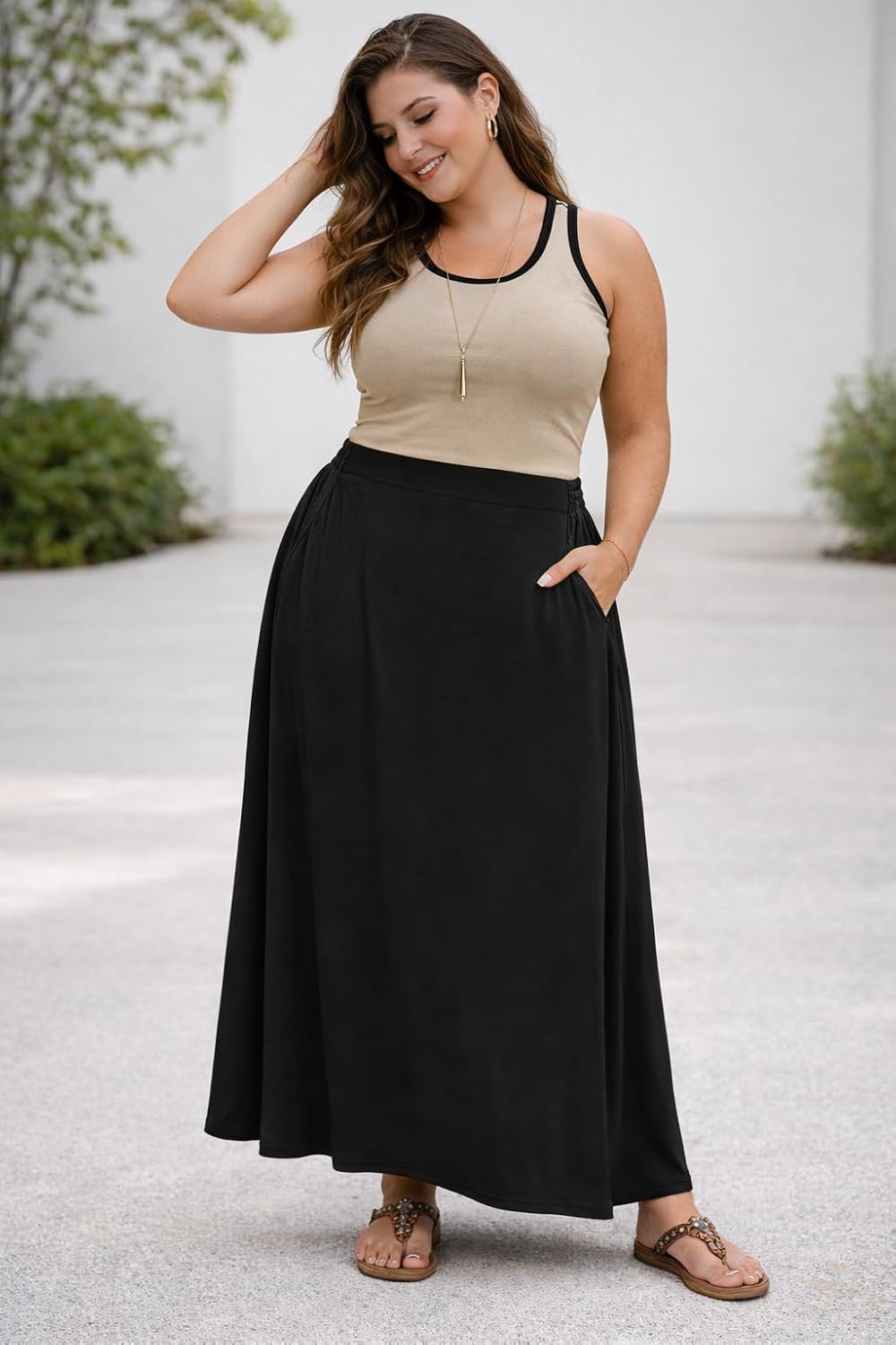 Yincro Womens Plus Size Maxi Skirt Casual A-line Flowy Long Skirts XL-5XL