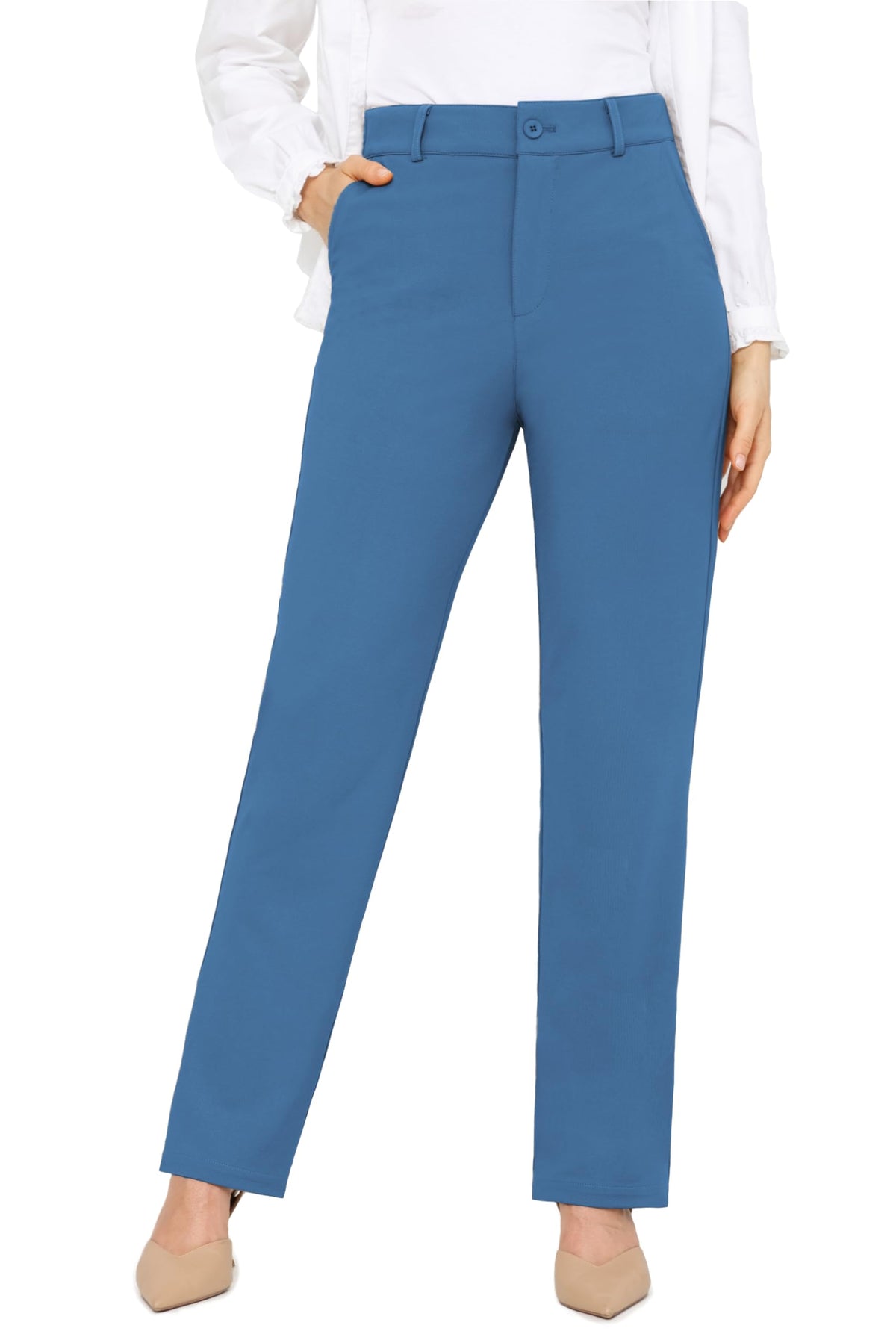 Bamans Dress Pants Women Work Business Office Straight Leg Slacks