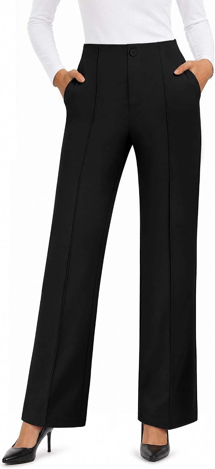 FireSwan Womens Dress Pants Straight Leg High Waist Business Slacks Pockets