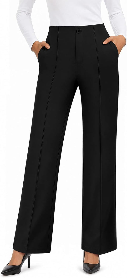 FireSwan Womens Dress Pants Straight Leg High Waist Business Slacks Pockets