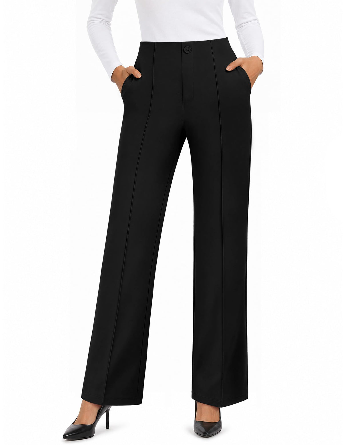 FireSwan Womens Dress Pants Straight Leg High Waist Business Slacks Pockets