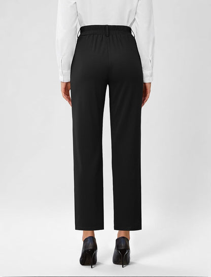 AB-Eleven Womens Straight Leg Dress Pants Stretchy Work Slacks with Pockets
