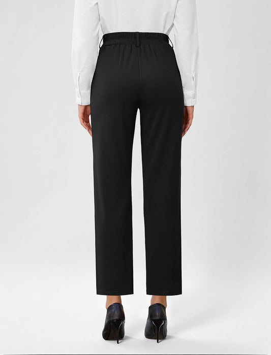 AB-Eleven Womens Straight Leg Dress Pants Stretchy Work Slacks with Pockets