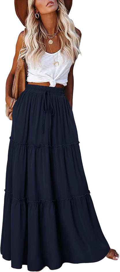 onlypuff Maxi Skirts for Women Boho Western Long Skirt Trendy Fall Outfits