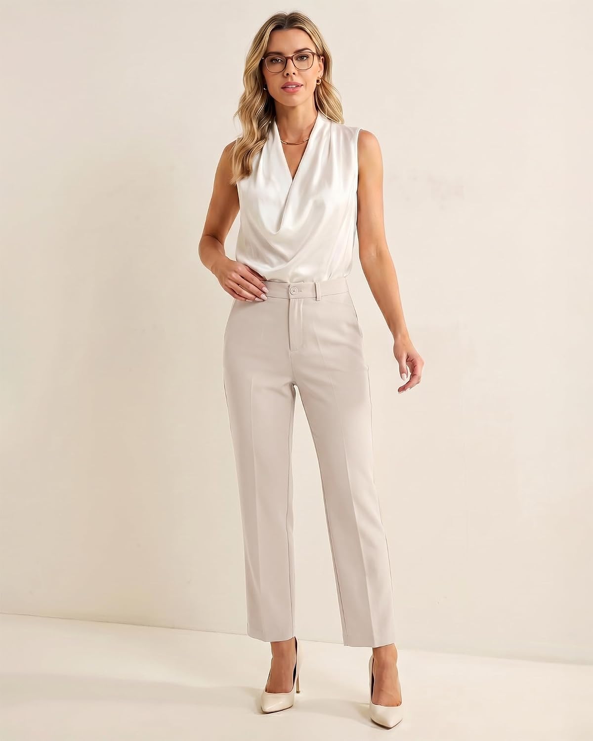GRAPENT Womens Dress Pants Business Casual Ankle Straight Leg Trousers Elastic Waist Office Work Pants with Pockets
