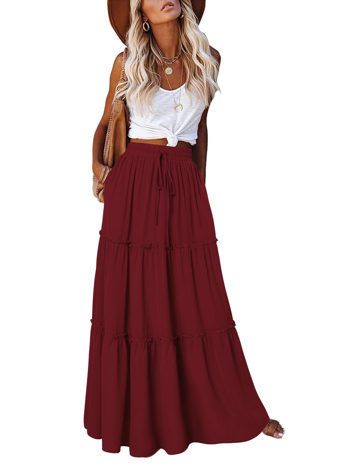 onlypuff Maxi Skirts for Women Boho Western Long Skirt Trendy Fall Outfits