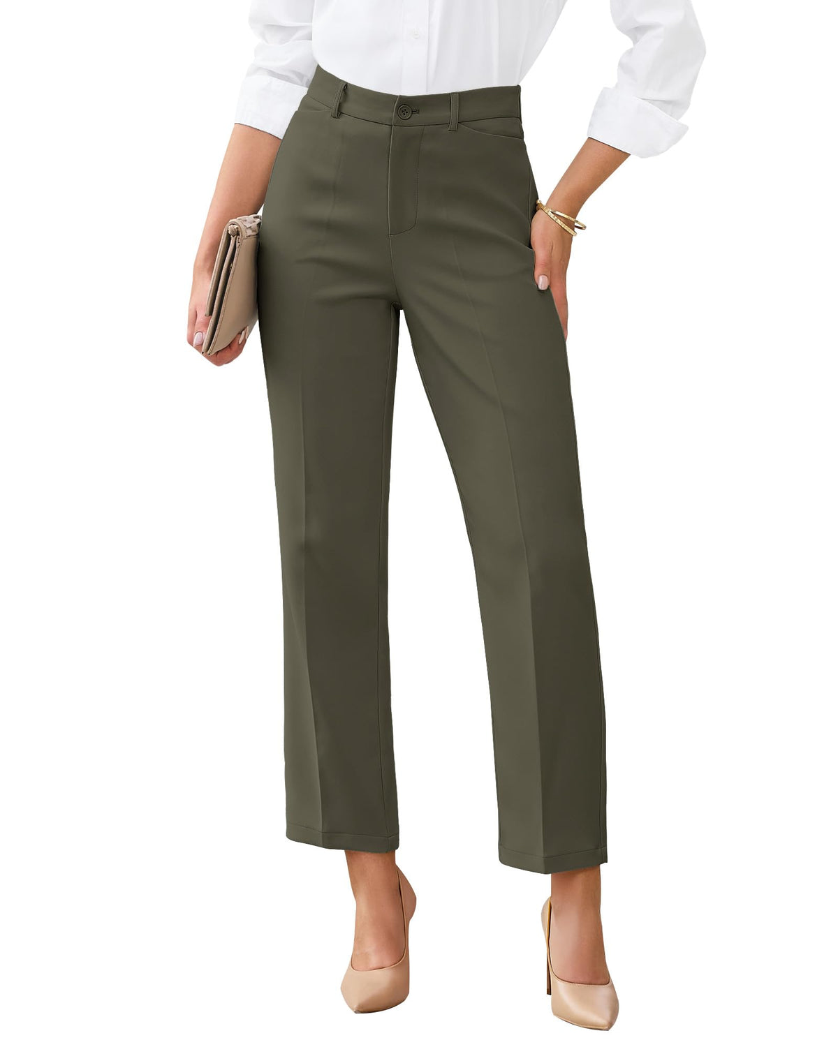 GRAPENT Womens Dress Pants Business Casual Ankle Straight Leg Trousers Elastic Waist Office Work Pants with Pockets