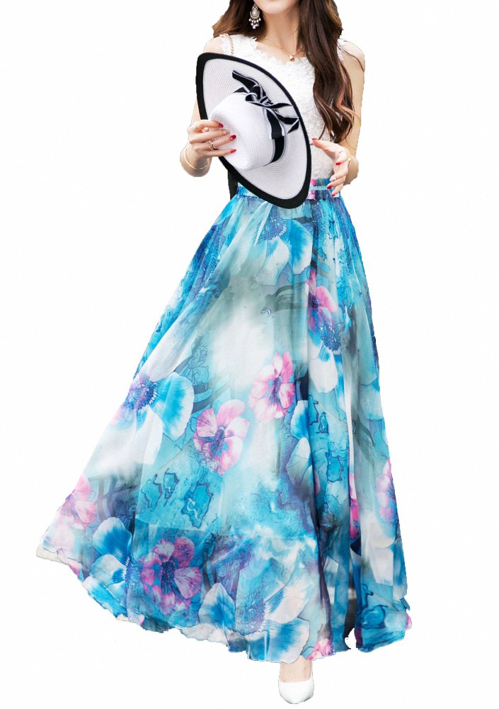 Afibi Women Full/Ankle Length Blending Maxi Chiffon Long Skirt Beach Skirt
