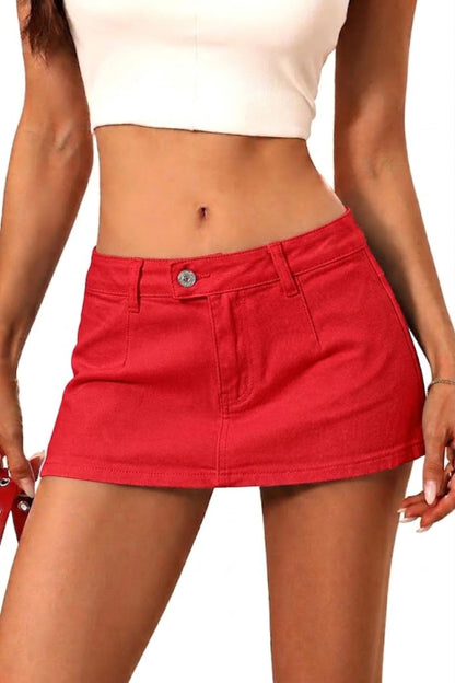 ELLEVEN Womens Low Rise Denim Mini Skirt, Jean Skirt with Shorts Underneath