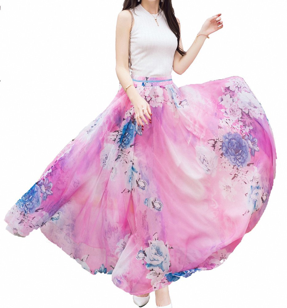 Afibi Women Full/Ankle Length Blending Maxi Chiffon Long Skirt Beach Skirt