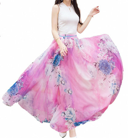 Afibi Women Full/Ankle Length Blending Maxi Chiffon Long Skirt Beach Skirt