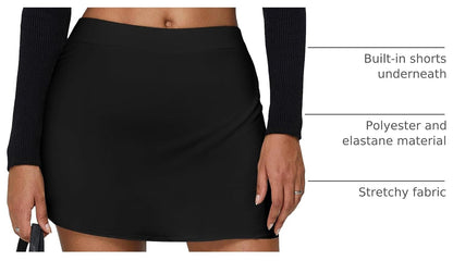 Women's Black High Waisted Mini Skorts Bodycon Skirts with Shorts