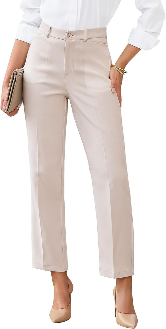GRAPENT Womens Dress Pants Business Casual Ankle Straight Leg Trousers Elastic Waist Office Work Pants with Pockets