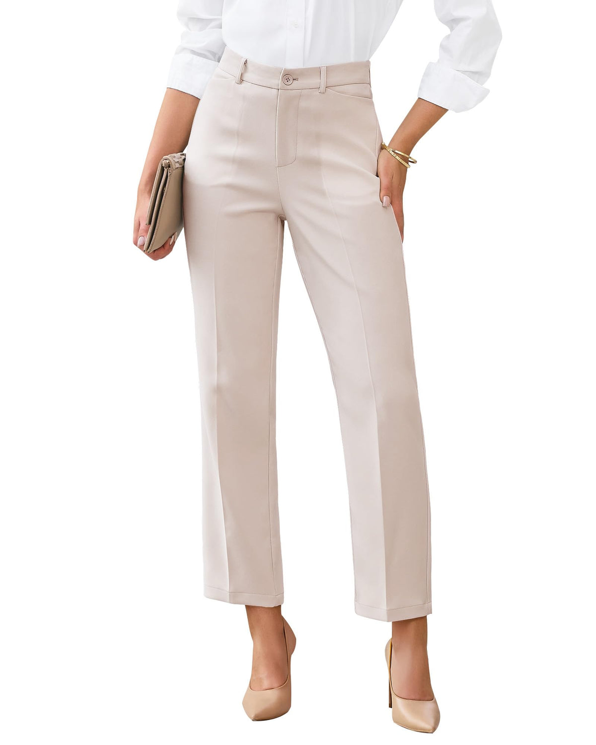 GRAPENT Womens Dress Pants Business Casual Ankle Straight Leg Trousers Elastic Waist Office Work Pants with Pockets