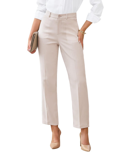 GRAPENT Womens Dress Pants Business Casual Ankle Straight Leg Trousers Elastic Waist Office Work Pants with Pockets