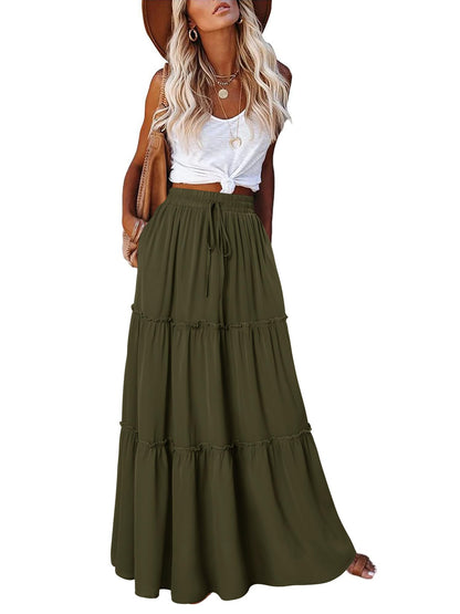 onlypuff Maxi Skirts for Women Boho Western Long Skirt Trendy Fall Outfits