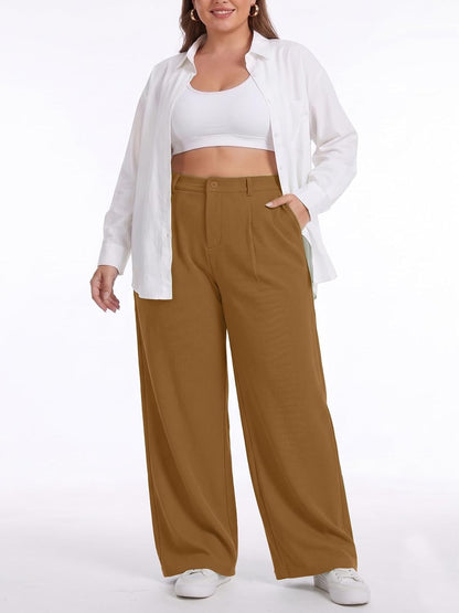 Feiersi Womens Plus Size Wide Leg Dress Pants Stretchy Business Work Pants
