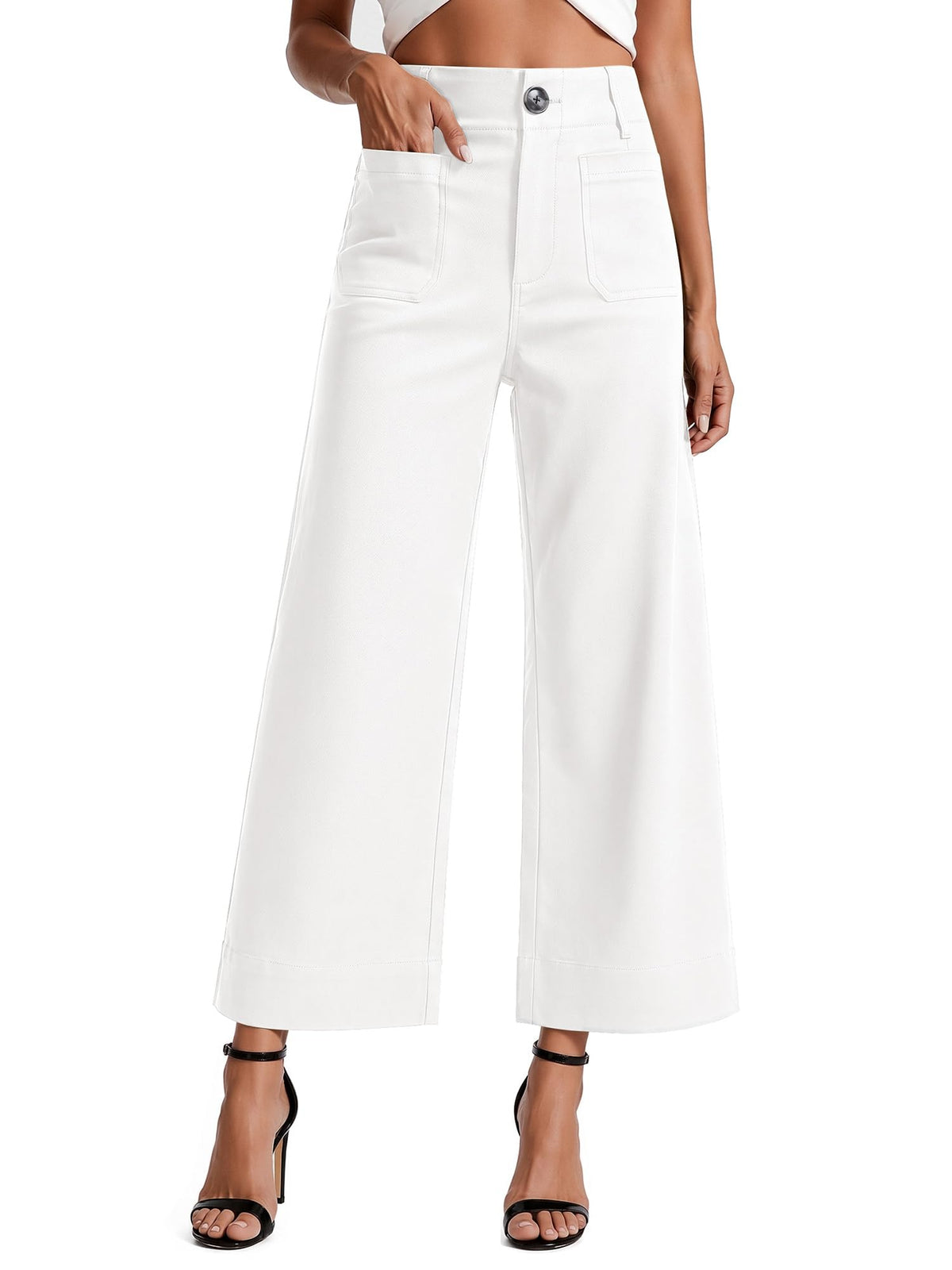Women's High Waisted Cropped Wide Leg Pants with Pockets